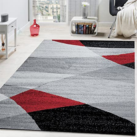 Paco Home Alfombra De Diseño Moderno con Estampado De Líneas Curvas Onduladas De Velour Corto Mezclado Roja, tamaño:160x220 cm