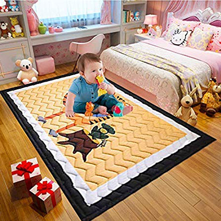 Baobe Alfombra para niños, Crawl Mat Algodón antideslizante no tóxico Super Large Play Mat 145cm * 195cm * 1.5cm Animales encantadores coloridos lavables (naranja)
