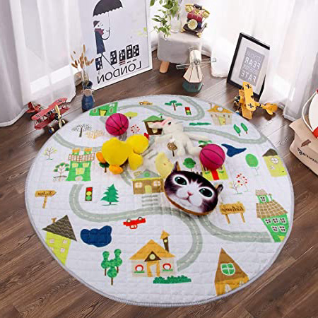 Winthome Manta para gatear alfombra bebé antideslizante tapete de juego alfombra de juegos portátil redondo manta de Picnic, diámetro 150 cm