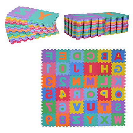 HOMCOM Alfombra puzle para Niños 192x192 cm 36 Piezas Numeros 0 al 9 y 26 Letras Alfabeto Goma Espuma