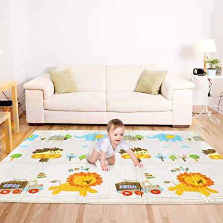 Bammax Colchoneta Infantil Plegable, Antideslizante Alfombra de Juegos para Bebé, Extra Grueso (1.5cm) Suelo Bebe de XPE, Crawl Mat de Doble Cara, Playmat Impermeable, 177 x 197 cm, No Tóxico