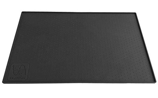Happilax Alfombrilla Perro y Gato en Silicona Antideslizante para comedero, Bebedero y arenero, Negro, 48 x 30 cm