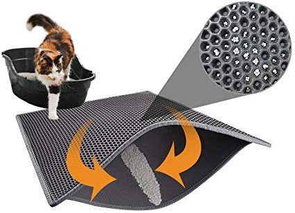 Pieviev Alfombra para Gatos,Estera Arena Gatos 76x61cm Doble Capa Impermeable Alta Elástico EVA Adecuado para Arenero Gatos Autolimpiable Arenero Gatos Cubierto, Fácil de Limpiar(Gris)