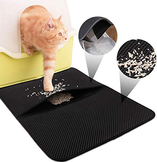 FREESOO Estera de Arena para Gatos Impermeable Alfombrilla Alfombra de Basura Rascadores Cat Litter Mat Litter Trapping Doble Capa no Tóxico Antideslizante 77 * 47cm (Negro)