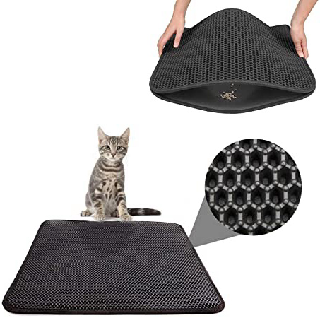 Cozywind Estera de Arena para Gatos, Alfombra para Gatos,40 x 50 cm,FÁCIL DE Limpiar, Impermeable Alfombra de Basura de Doble Capa (Negro)