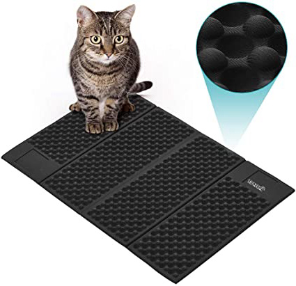 DADYPET Alfombrilla Gato, Mascotas Gatos Accesorios Cat Litter Mat Juguetes para Gatos Alfombra Gatos Arenero Esterilla Gato Impermeable Fácil de Limpiar (Negro)