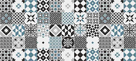 Alfombra VINILICA Estampada Vinilo DE PVC FÁCIL Limpieza Antideslizante Acolchada BALDOSA HIDRÁULICA Azul (50x110cm)