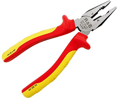 







S&R Alicates universal electricista 180mm VDE Serie 1000V, Acero al cromo-vanadio, alicates fosfatadas







