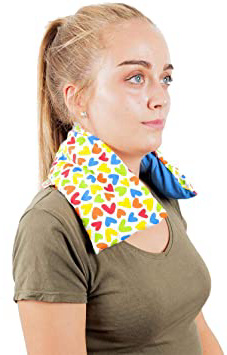 Saco Térmico Semillas Cervical - Almohada Cuello para Calentar en Microondas (50x12 cm) - Cojín de Semillas - Bolsa de Calor con Funda lavable, Tela de Algodón 100% y Olor a Lavanda (Corazones)
