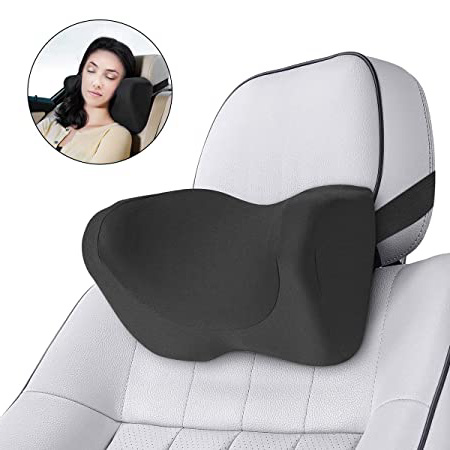 Hivexagon Almohada para Cuello del Coche con Correa Ajustable, Funda Lavable, Almohada para Reposacabezas de Espuma Viscoelástica, Almohadilla para Cuello Hombros per Alivio del Dolor
