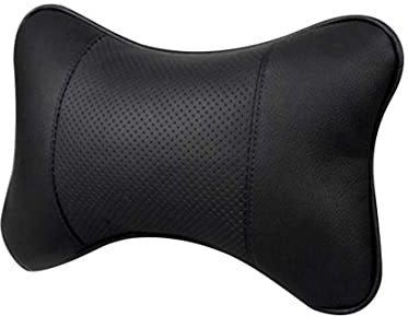 Zexo Almohadilla para El Cuello del Coche 1 Piezas De Cuero, Asiento De Coche, Almohada De Viaje, 25 * 17 * 9 Cm, Almohada De Apoyo del Cojín del Reposacabezas del Coche (Negro) (1 pcs)
