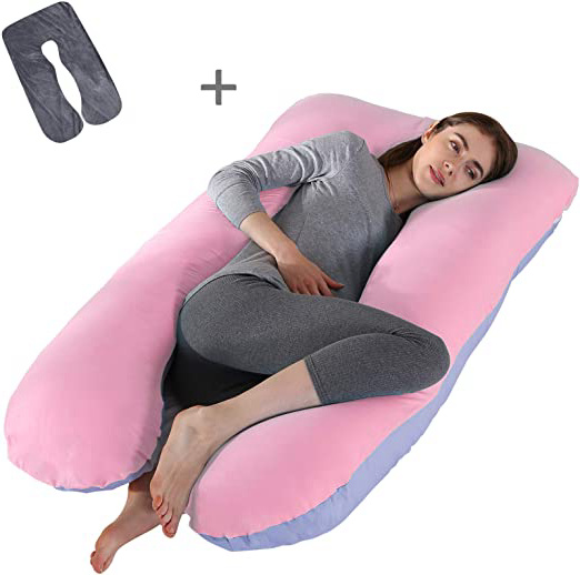 D4P Display4top Almohada con Forma de U, Almohada de Embarazo y Maternidad, con Funda extraíble y Lavable,Regalos para futuras Madres (Azul&Rosa)