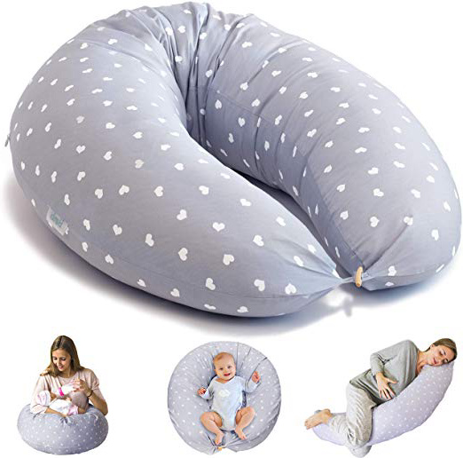 Bamibi® Almohada Embarazada + Cojín Interno Multifuncional, Cojín Lactancia Bebé, Cama Nido Bebé, Protector Cuna Fundas 100% Algodón, Relleno 100%, Poliéster Lavable Hipoalergénico