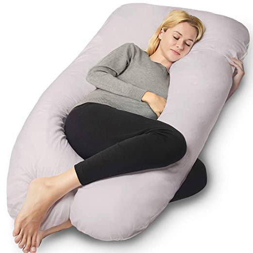 QUEEN ROSE Almohada para el Embarazo, Almohada de Maternidad en Forma de U con Cremallera Funda Extraíble, Almohada para Todo el Cuerpo para Mujeres Embarazadas (Gris)