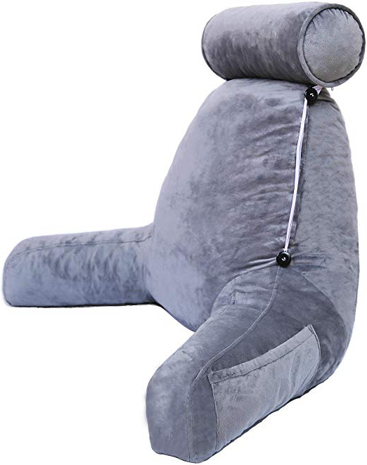 AIBAO Almohada grande para respaldo de lectura y TV, almohada de cuello desmontable, extraíble y lavable, abrigo gris, relleno de espuma viscoelástica avanzada,21"×12"
