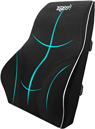 Feagar Cojin Lumbar Coche con Esponja Memoria, Respaldo Lumbar Ergonómico Soporte de Espalda Alivie la Fatiga y el Dolor por Office Negro