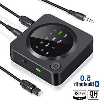 UZOPI Receptor Transmisor Bluetooth 5.0 2 en 1 | Adaptador Óptico de Audio 65 Pies de Largo Alcance Inalámbrico AaptX de Baja Latencia HD para TV PC Sistema de Estéreo para Automóvil para el Hogar
