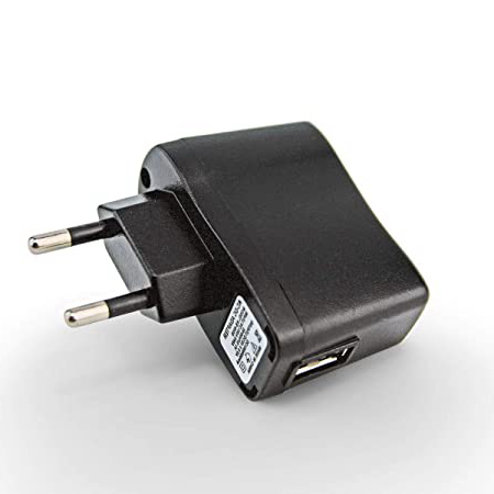 Adaptador PRUNUS AC/DC USB 5V1A con indicador luminoso, perfecto para radios y altavoces, con batería recargable de litio (5V/1A, negro)
