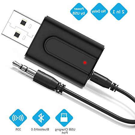 Zommuei Adaptador Bluetooth USB, Mini Receptor Bluetooth y Transmisor Bluetooth 5.0 2 en 1 Adaptador de Dongle Bluetooth con Audio Inalámbrico 3.5MM Cable para PC/TV/Auriculares/Altavoces/Radio