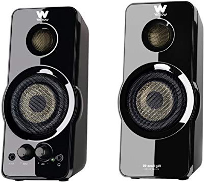 Woxter Big Bass 95 - Altavoces Multimedia Estéreo, 20W, Potentes, conexión 3,5mm, Botones y conexiones AUX y CASCOS en parte frontal, terminación piano, PC / Smartphones y videoconsolas