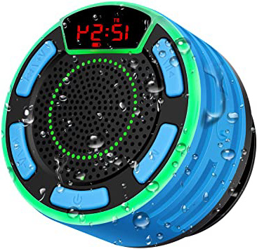 Altavoz Bluetooth, moosen IPX7 Impermeable Altavoz de Ducha Bluetooth Inalámbrico Portátil con FM Radio, Pantalla LED, TWS y Espectáculo de Luces, HD Deep Bass Speaker para Baño Piscina Playa Outdoor