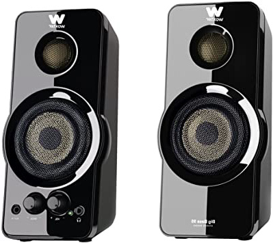 Woxter Big Bass 95 - Altavoces Multimedia Estéreo, 20W, Potentes, conexión 3,5mm, Botones y conexiones AUX y CASCOS en parte frontal, terminación piano, PC / Smartphones y videoconsolas