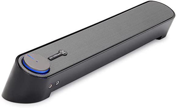 GOgroove Altavoz PC, Mini Barra de Sonido de Cable USB Portátil para Música, AUX con Cable de Fácil Configuración, Audio Estéreo, Puerto de Micrófono, Perilla de Control de Volumen - Negro