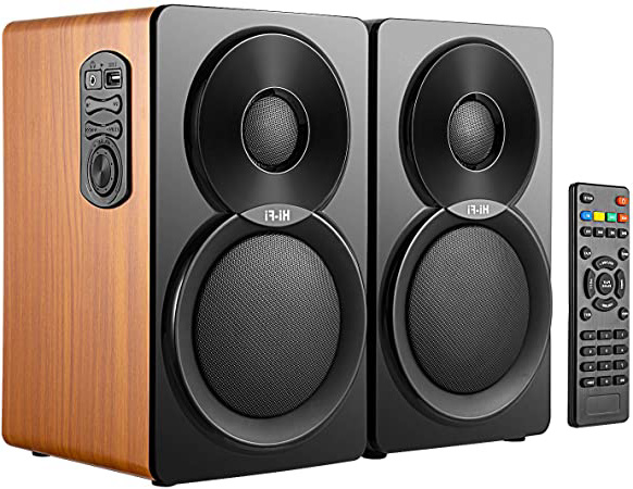 2.0 Altavoces HiFi estantería,Altavoces pc (autoamplificados con 46W de Potencia, Madera, woofer de 5", 1 Tweeter, 3.5 mm, RCA,USB IN) Bluetooth Altavoces autoamplificados