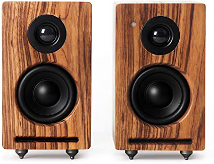 RÖTH & MYERS Twin Speakers HiFi - Altavoces WiFi/Bluetooth. Altavoces de estantería. Diseño Único en Madera de Zebrano 100% Natural. Multiroom. Conecta: Spotify, Airplay, DLNA, Óptica. 70W