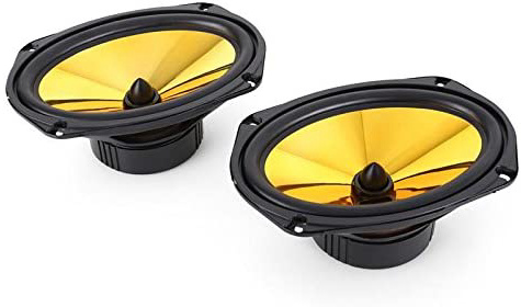 auna Goldblaster 6 Altavoces HiFi para Coches - Potencia: 2 x 1000 W , Par con coaxial de Tres vías , Presión Sonora: 90 dB , Tweeter de neodimio , Bobina ASV Frecuencia: 70 - 20000 Hz , Dorado Negro