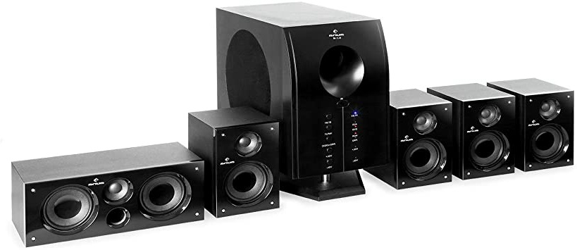 auna Areal 525 BK Home Cinema 5.1 - Equipo de Sonido Envolvente , 5 Altavoces Surround , Subwoofer Bass Reflex , Entrada AUX , 125 W RMS , > 60 dB , 20 - 20.000 Hz , Mando a Distancia , Negro