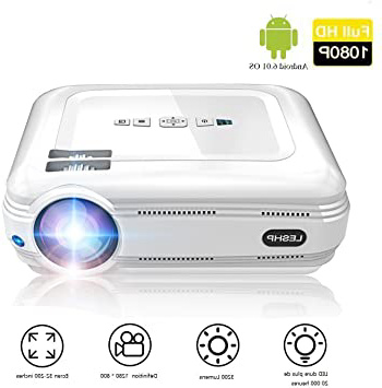 Proyector de Vídeo, LESHP LED Proyector Portátil con Sistema Android 3200 lumens Full HD 1080p proyector para Home Cinema (Altavoz Incorporado, con USB/ HDMI/ VGA/ AV, para PC Computadora Xbox)