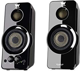 Woxter Big Bass 95 - Altavoces Multimedia Estéreo, 20W, Potentes, conexión 3,5mm, Botones y conexiones AUX y CASCOS en parte frontal, terminación piano, PC / Smartphones y videoconsolas