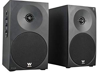 Woxter DL-410 - Altavoces estéreo 2.0 (autoamplificados con 150W de potencia, madera, woofer de 4", 2 Tweeter, 3.5 mm, RCA, bass réflex, control de volumen, agudos y graves), negro