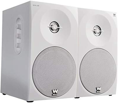 Woxter Dynamic Line 410 White – Altavoces estéreo 2.0 (Autoamplificados con 150W de Potencia,Madera, Woofer de 4”, 2 Tweeter,3,5 mm, RCA, Bass Réflex,Control (Volumen, Agudos, Graves),Color Blanco