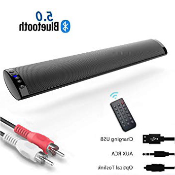 Barra de Sonido, Nueva Bluetooth 5.0, Profesional Sonido Envolvente Altavoz para TV/Home Cinema, Apoyo RCA/AUX/óptico/USB/TF Tarjeta, Compatible para TV, Moviles, Tableta,Montable en la Pared