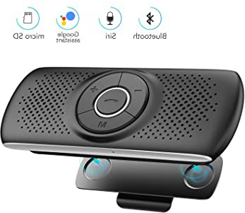AGPTEK Manos Libres para Coche Bluetooth 4.2 con Siri, Google Asistente, Kit de Coche Altavoz Inalámbrico con Ranura de Tarjeta TF, Soporta Conexión de 2 Teléfonos Simultáneamente, Negro