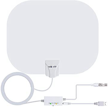 Antena de TV Interior, Oval Negro Antena de TV Digital para Interiores de Alcance de 180KM con Amplificador Inteligente de Señal, Adecuada para Canales de TV Gratis 1080P 4K, Cable Coaxial de 5M