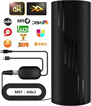 Antena de TV Interior/Exterior,Antena per DVB-T/DVB-T2 de TV Digital para Interiores de 200miles con Amplificador Inteligente de Señal,Adecuada para Canales de TV Gratis 1080P 4K,Cable Coaxial de 10M