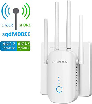 JOOWIN WiFi Repetidor 1200Mbps 2.4 GHz y 5GHz Amplificador de Señal de Red WiFi de Doble Frecuencia Punto de Acceso Inalámbrico Enrutador WiFi Extensor,4 Antenas,Puerto Ethernet, Modo Ap(Blanco)