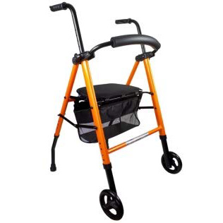 Mobiclinic, Modelo Nerón, Andador para minusvalidos, ancianos, mayores o adultos, de aluminio, ligero, plegable, con asiento, cesta y 2 ruedas, Color Naranja