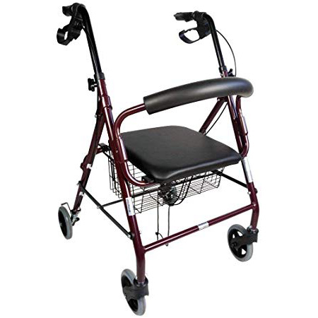 Mobiclinic, Modelo Escorial, Andador para minusvalidos, ancianos, mayores o adultos, de aluminio, ligero, plegable, con asiento y 4 ruedas. Color Burdeos