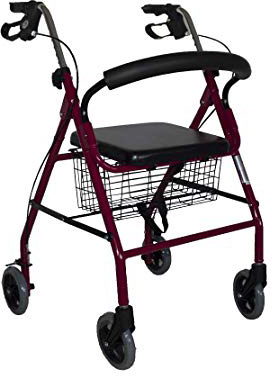 Mobiclinic, Modelo Alhambra, Andador para mayores, minusválidos, adultos o ancianos, de aluminio, ligero, plegable, con asiento y 4 ruedas, Color Granate