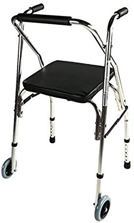 Mobiclinic, Modelo Compostela, Andador para adultos, ancianos, mayores o minusválidos, de acero, ligero, plegable, con asiento y 2 ruedas, Color Plateado