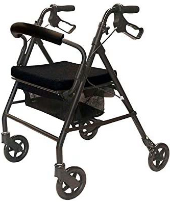 KMINA - Andadores ancianos plegable, Andadores adultos con asiento, Andadores ancianos 4 ruedas, COMFORT Negro Freno Maneta