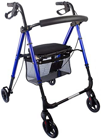 Mobiclinic, Modelo Augusto, Andador para adultos, minusvalidos, mayores o ancianos, de aluminio, ligero, plegable, con asiento y 4 ruedas, Color Azul
