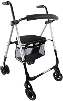 Mobiclinic, Modelo Dehesa, Andador para minusvalidos, adultos, mayores o ancianos, de aluminio, ligero, plegable, con asiento y 4 ruedas, Color Gris Perlado