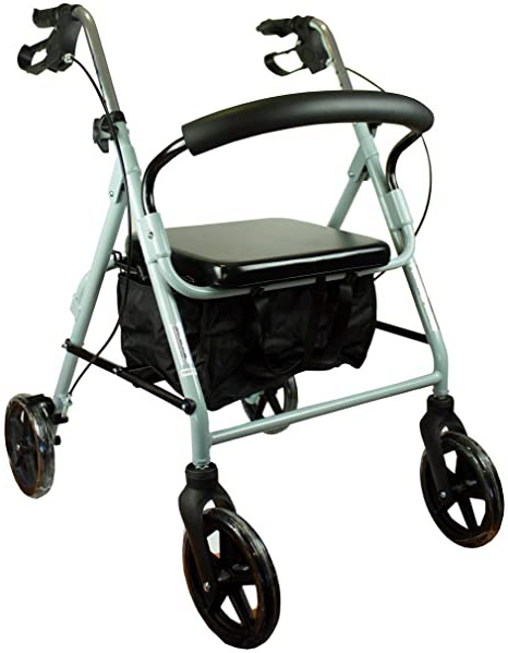 Mobiclinic, Sofía, Rollator con 4 ruedas, andador para ancianos y minusválidos, ayuda para caminar, andador caminador, aluminio, ligero, plegable, cesta de tela, freno en manetas, asiento, Gris