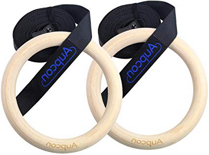 AUPCON Anillos de Gimnasia de Madera para Ejercicios de Aptitud - Anillas de Deporte para Gimnasia en Casa, Levantamientos Musculares y Entrenamiento
