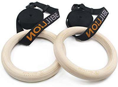 5BILLION Anillos de Gimnasia de Madera-Anillos de Gimnasio Olímpico con Hebillas Ajustables Correas-Entrenamiento para Gimnasia en Casa, Levantamientos Musculares y Entrenamiento de Fuerza